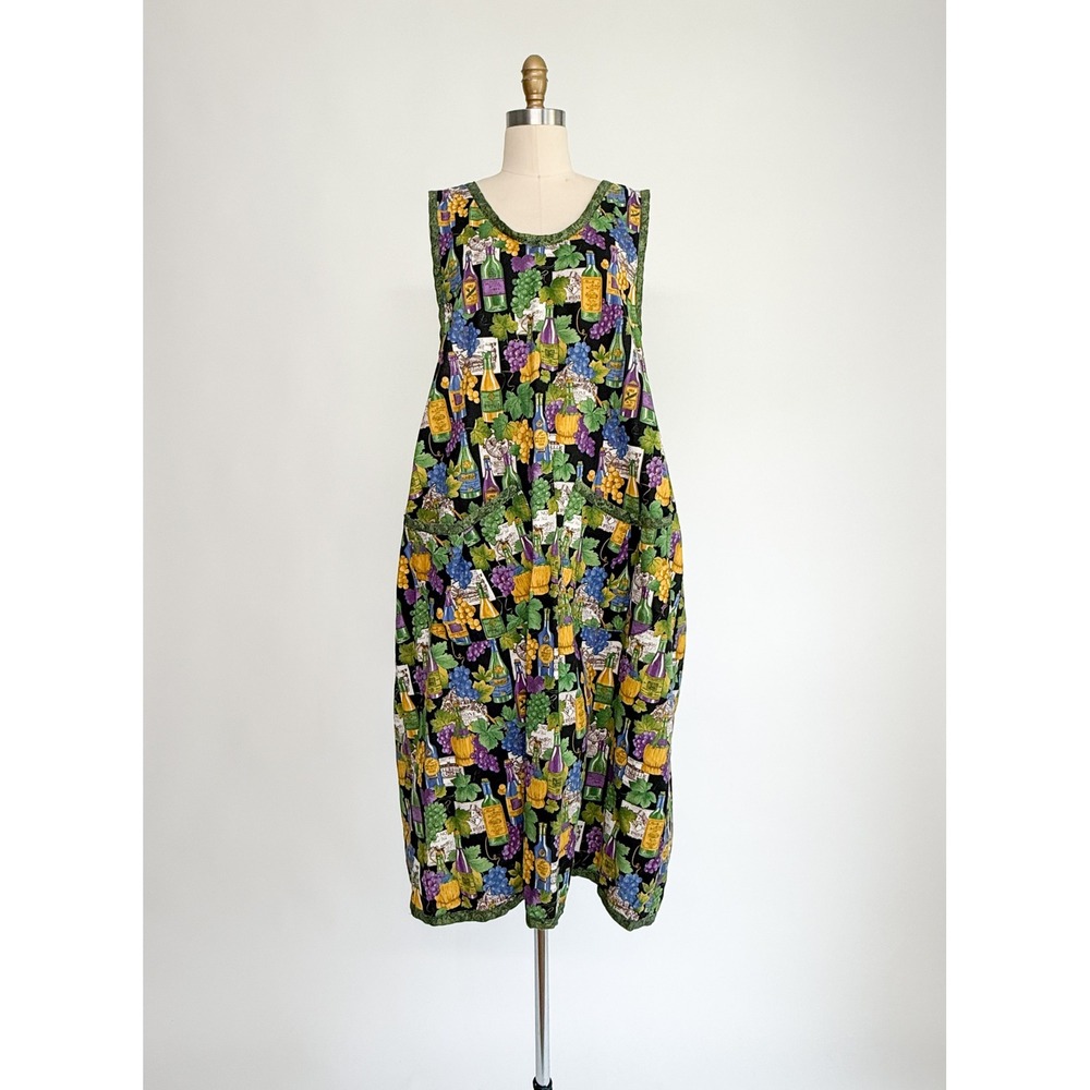 cotton smock apron vtg handmade wine grape‎ novelty apron